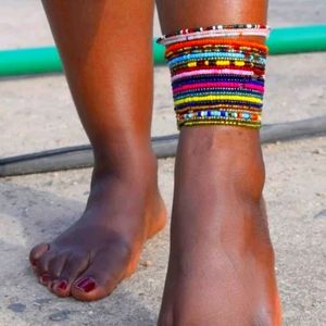 Multicolored glass beads anklets